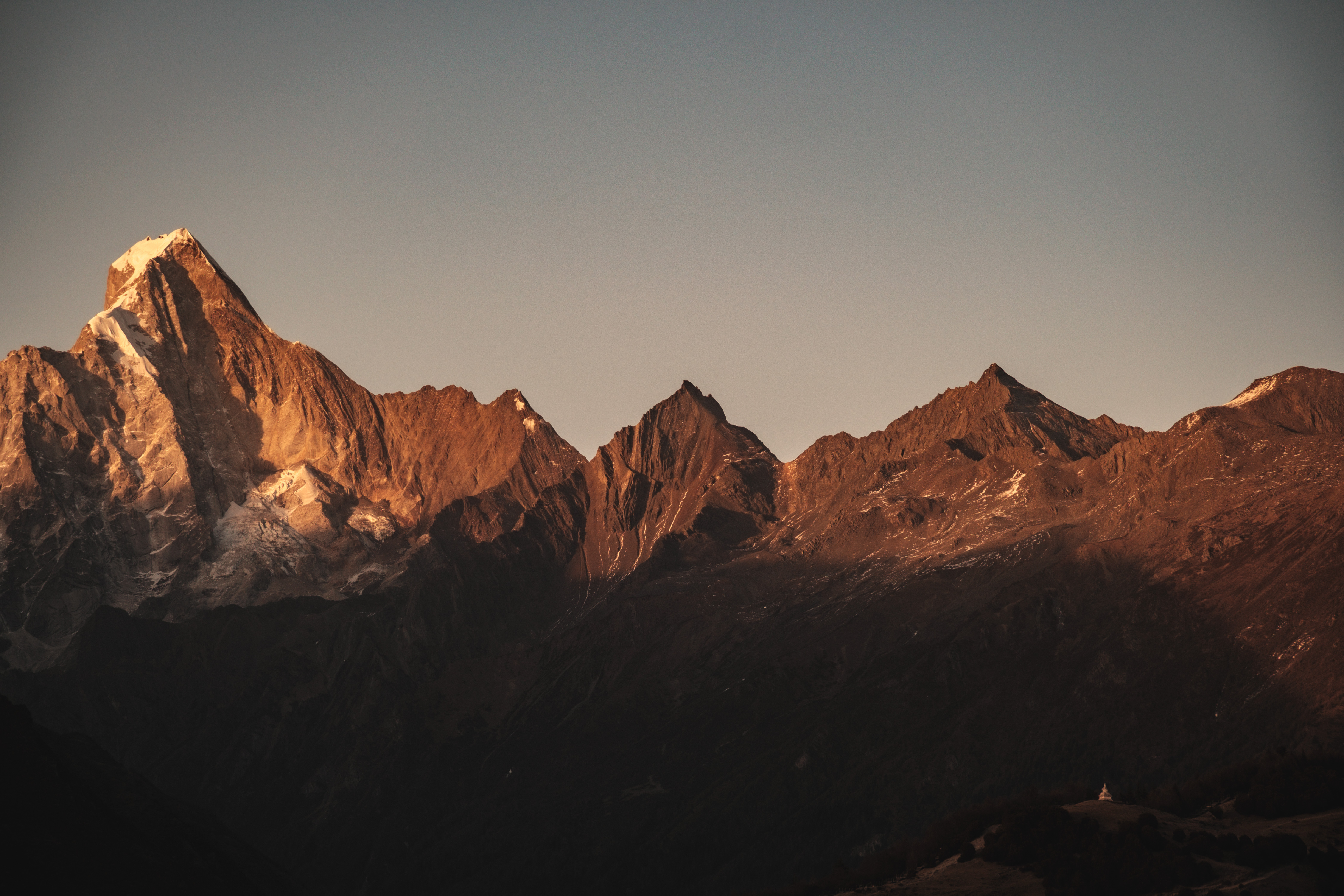 Warm mountain range at sunset
